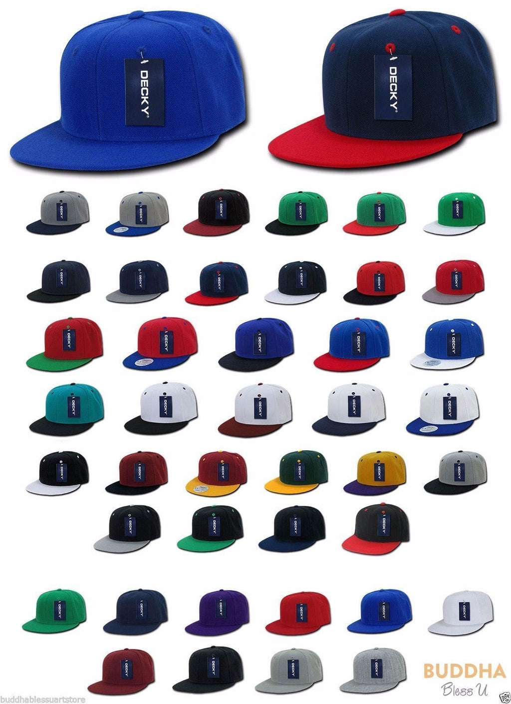 1 Decky Dozen Flat Bill Snapback Caps Hats Solid Two Tone Wholesale Lot!