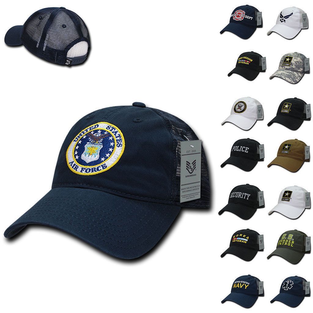 1 Dozen 6 Panel Relaxed Trucker Cotton Military Low Crown Caps Hats Wholesale Lots