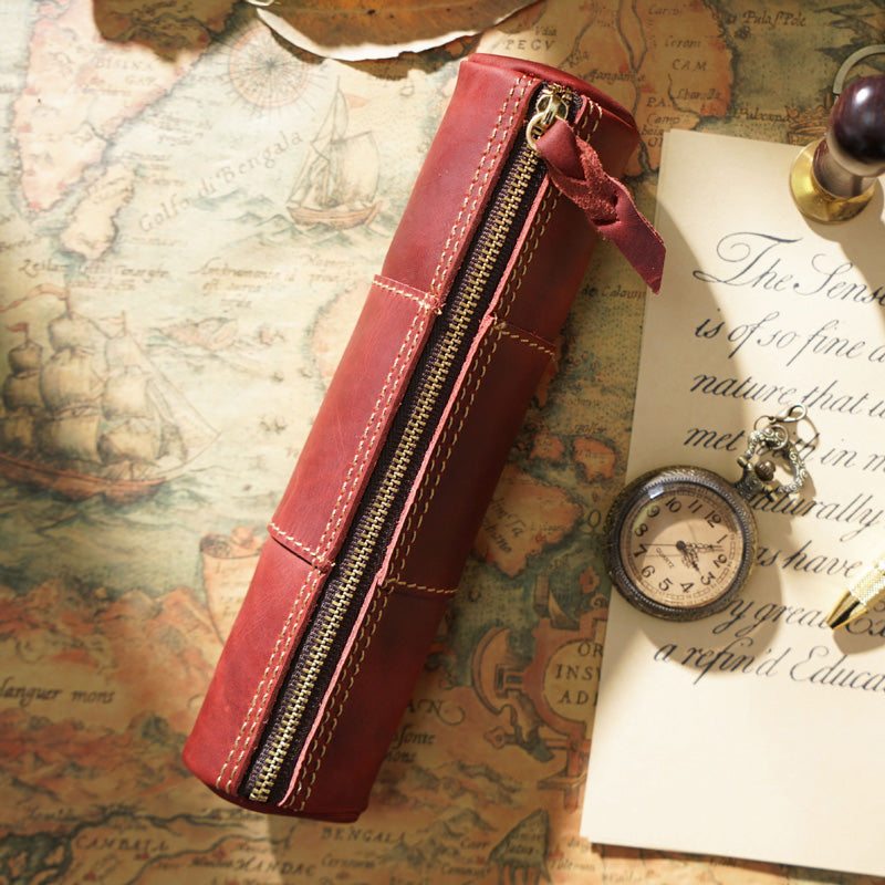 Genuine Leather Pencil Case, Make-up Brush Holder, Leather Pen Holder