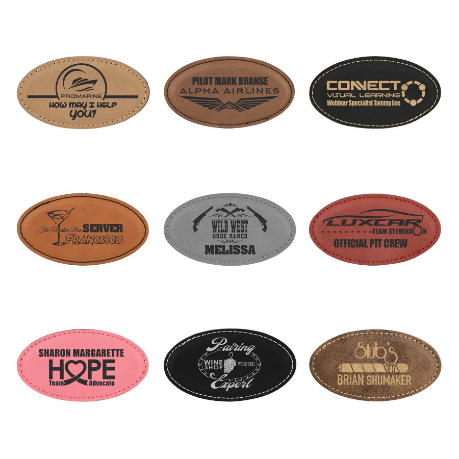 3 1/4" x 1 3/4" Laserable Leatherette Oval Badge Blank with Magnet