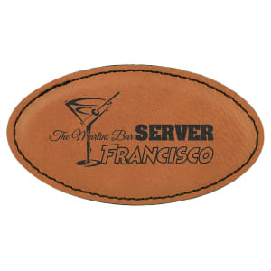 3 1/4" x 1 3/4" Laserable Leatherette Oval Badge Blank with Magnet