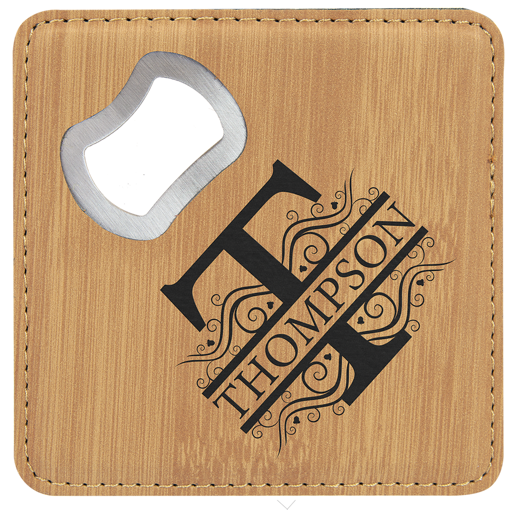 4"  Square Laserable Leatherette Bottle Opener Coaster