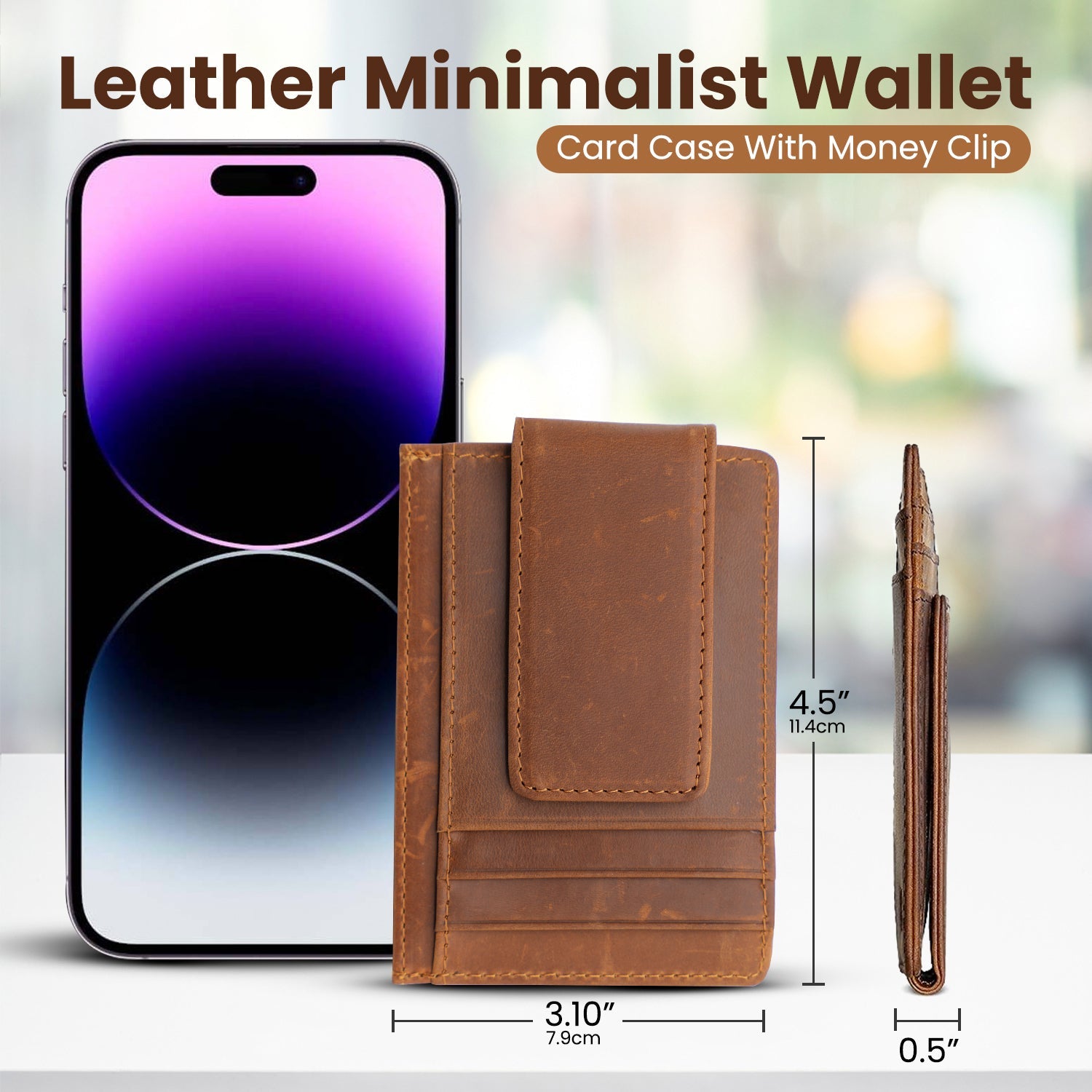Leather Magnetic Money Clip Wallet