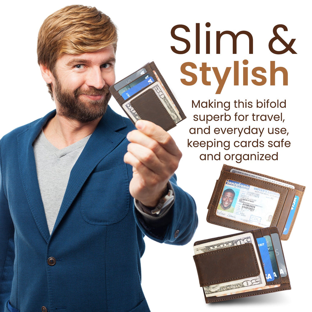 Leather Magnetic Money Clip Wallet