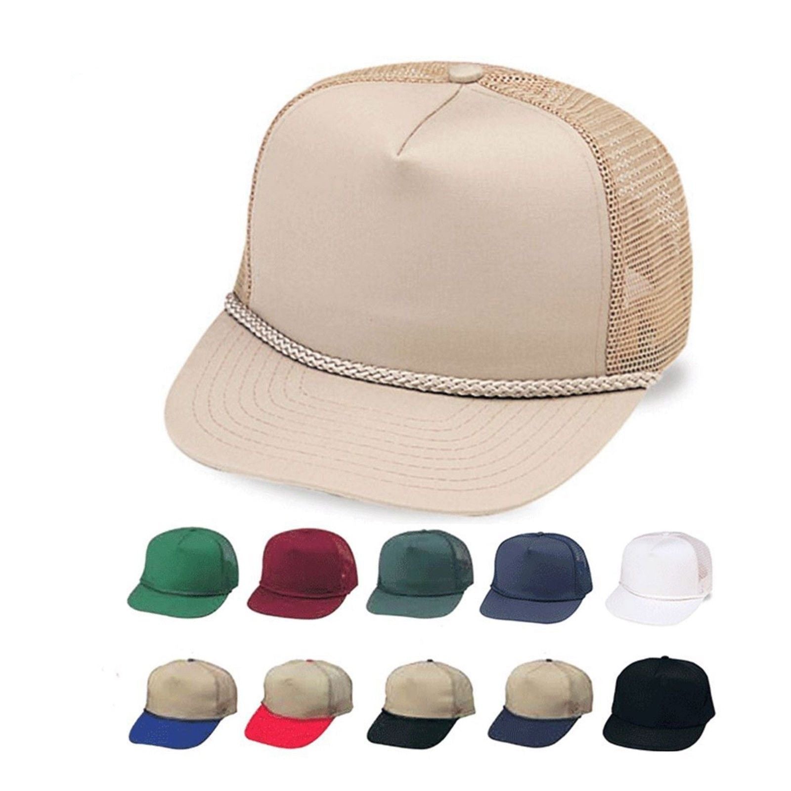 1 Dozen 5 Panel Trucker Baseball Cotton Mesh Braid Hats Caps Wholesale Bulk
